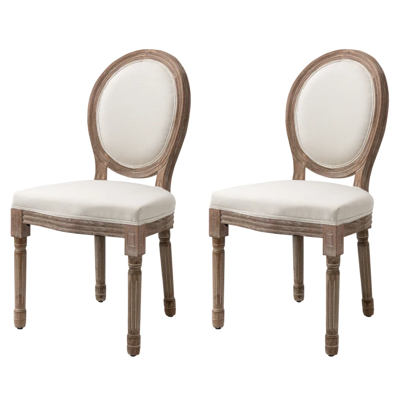 HOMCOM Set of 2 Armless Linen French Chic Dining Chair with Curved Backrest Cream