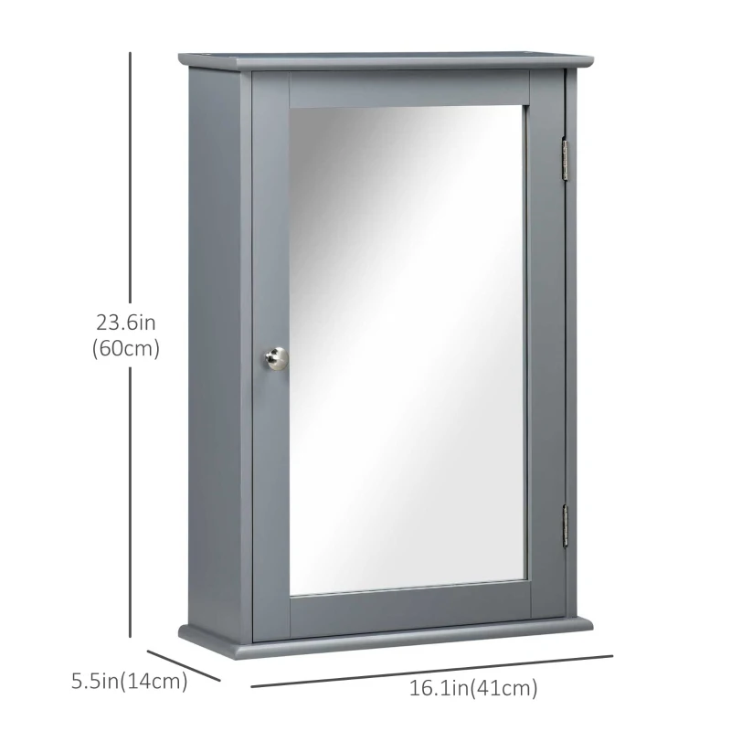kleankin Bathroom Mirror Cabinet, Wall Mounted Medicine Cabinet with Door and Shelves, Grey