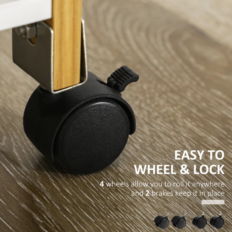 HOMCOM Kitchen Island with Storage, Bamboo Kitchen Cart on Wheels with 2 Drawers, 2 Metal Baskets, Open Shelves and Casters with Lock, Natural