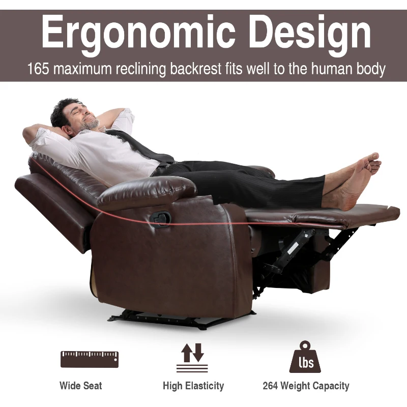 HOMCOM Manual Recliner Chair Lounger Sofa Chair Overstuffed Home Office Brown