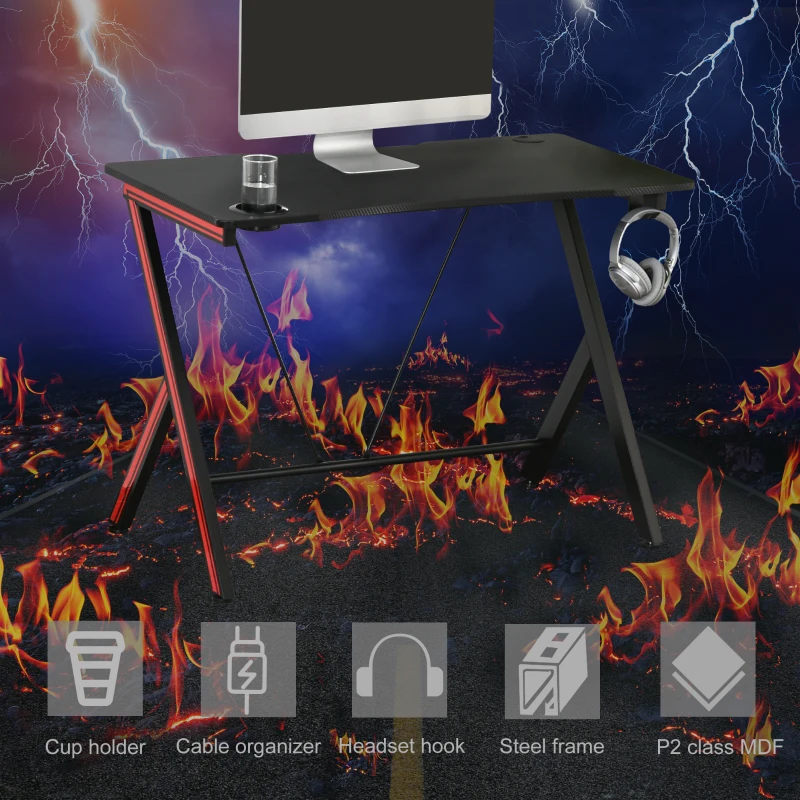 HOMCOM 41 inch Gaming Computer Desk, Home Office Gamer Table Workstation with Cup Holder and Headphone Hook