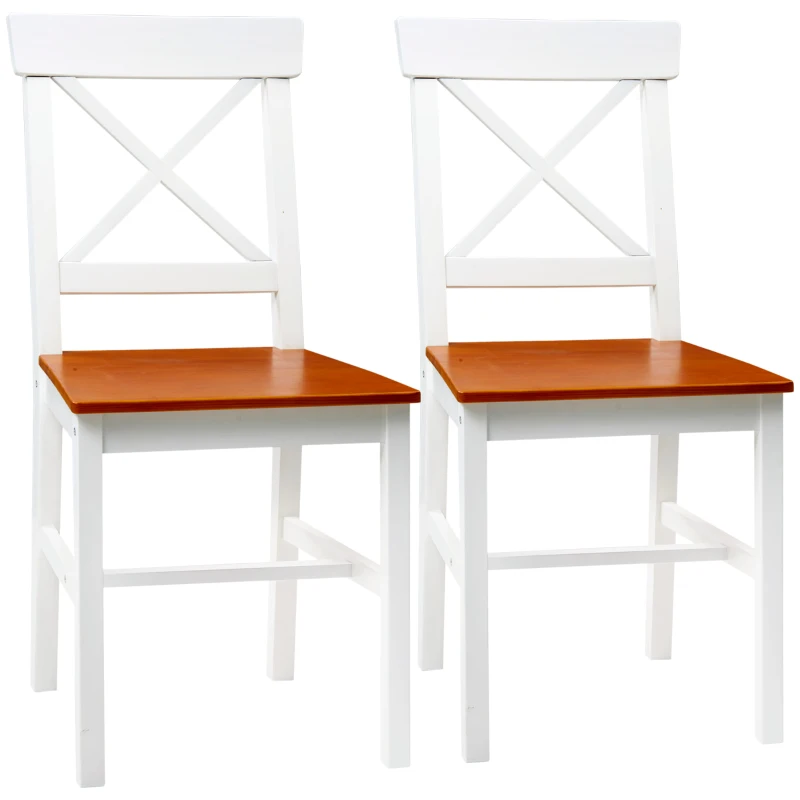 HOMCOM Wooden Dining Chairs Set of 2, Kitchen Chairs with Cross Back, Solid Structure for Living Room and Dining Room, White