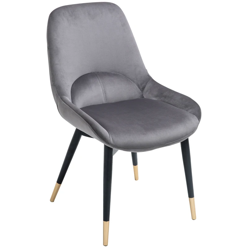 HOMCOM Mid-Century Upholstered Dining Chair Velvet-Touch Fabric Tufted Accent Chair with Metal Legs for Kitchen