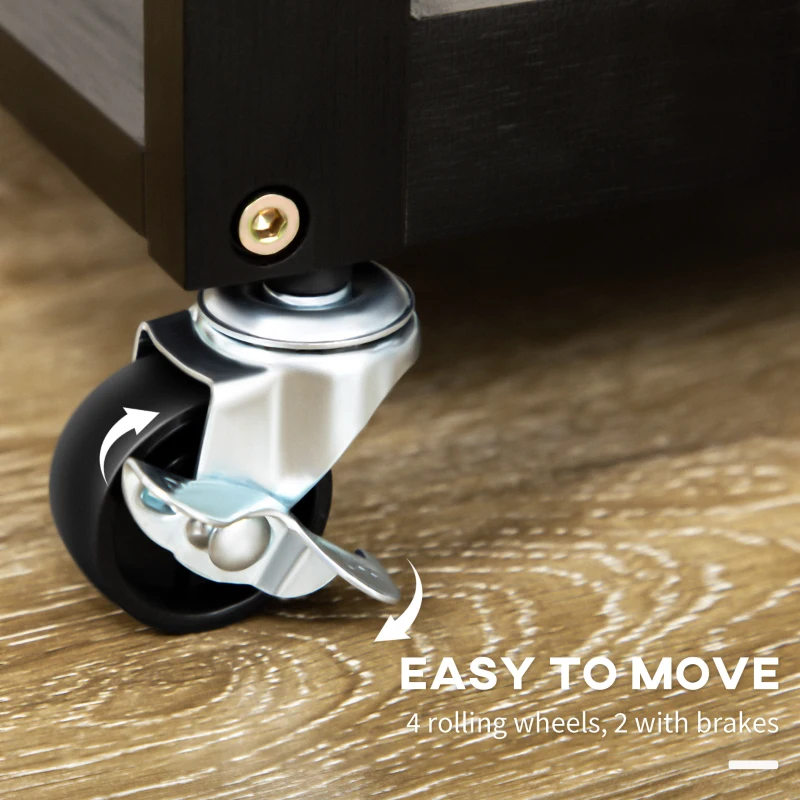 HOMCOM Bamboo Breakfast Cart 3 Piece Kitchen Trolley with Drop Leaf Table and 2 Square Stools, Coffee Brown