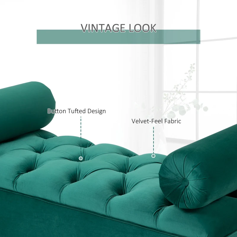 HOMCOM Upholstered Velvet Bench Button Tufted Multipurpose Shoe Stool for Living Room, Bedroom, Entryway, Green
