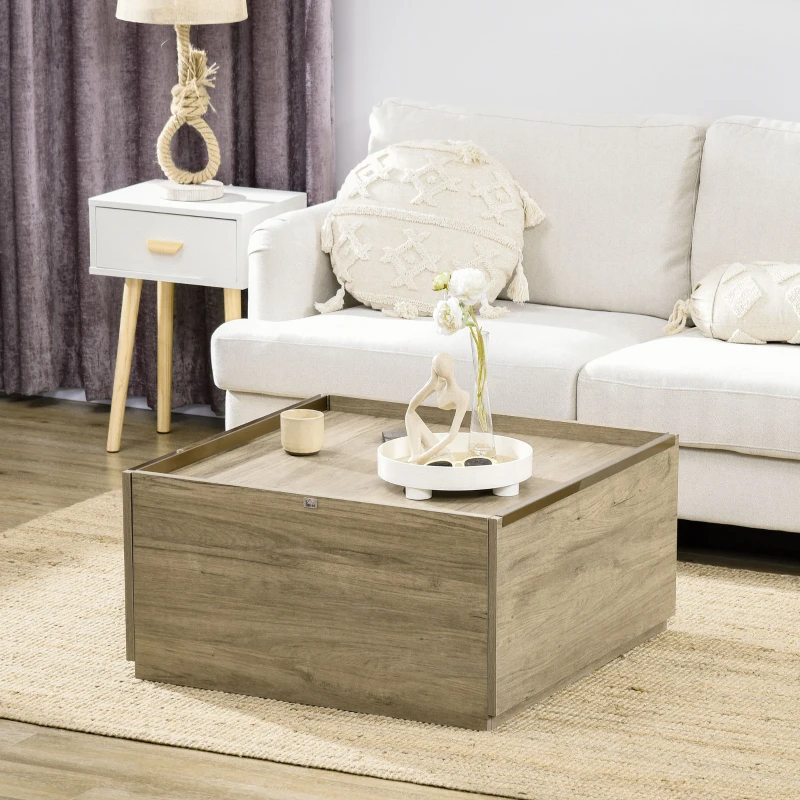 HOMCOM Coffee Table with Hidden Storage Drawers, Farmhouse Center Table for Living Room Home Office, Oak