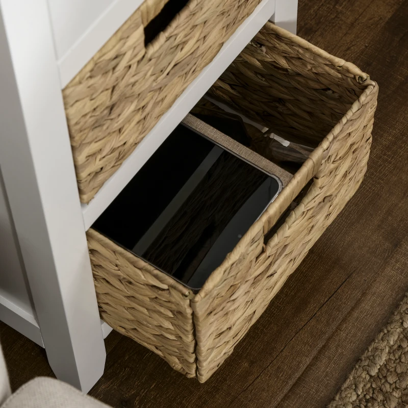 HOMCOM End Side Table with Removable Woven Baskets and Drawer for Living Room, Bedroom, 15.6"x11.8"x26.2", White