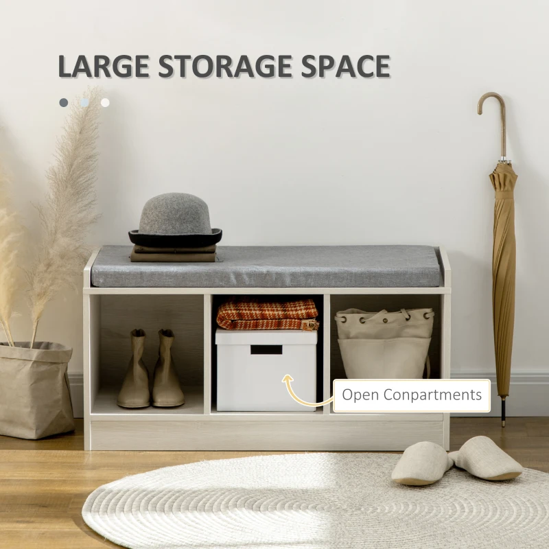 HOMCOM Shoe Bench with Storage Cubes, Shoe Cabinet with Cushion and Open Compartments, for Entryway, Hallway, White