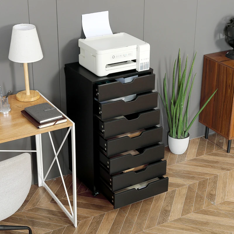Vinsetto 7-drawer Vertical File Cabinet for Home Office, Storage Cabinet with Wheels, 18.7"x15.6"x35.4", Black