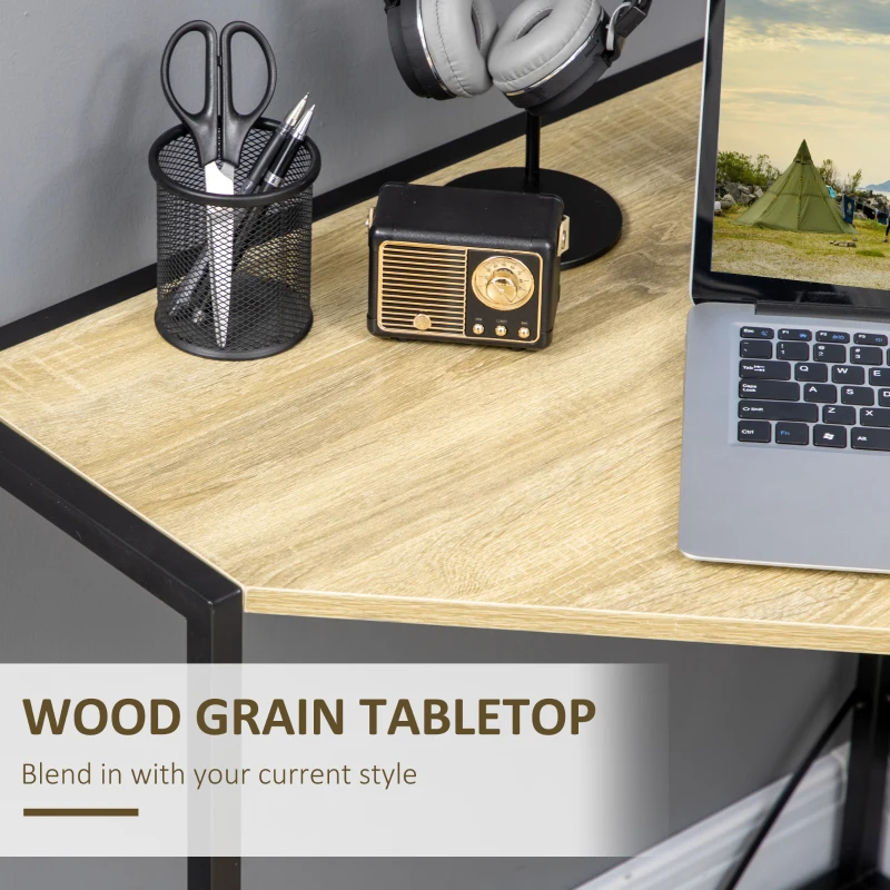 HOMCOM Corner Desk, Computer Writing Desk with Metal Frame for Small Spaces, Home Office, Natural