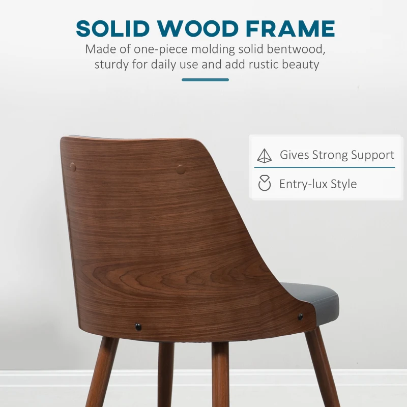 HOMCOM Dining Chairs Set of 2, Tufted Kitchen Chairs, PU Leather Upholstered Seats and Steel Legs for Dining Room, Grey