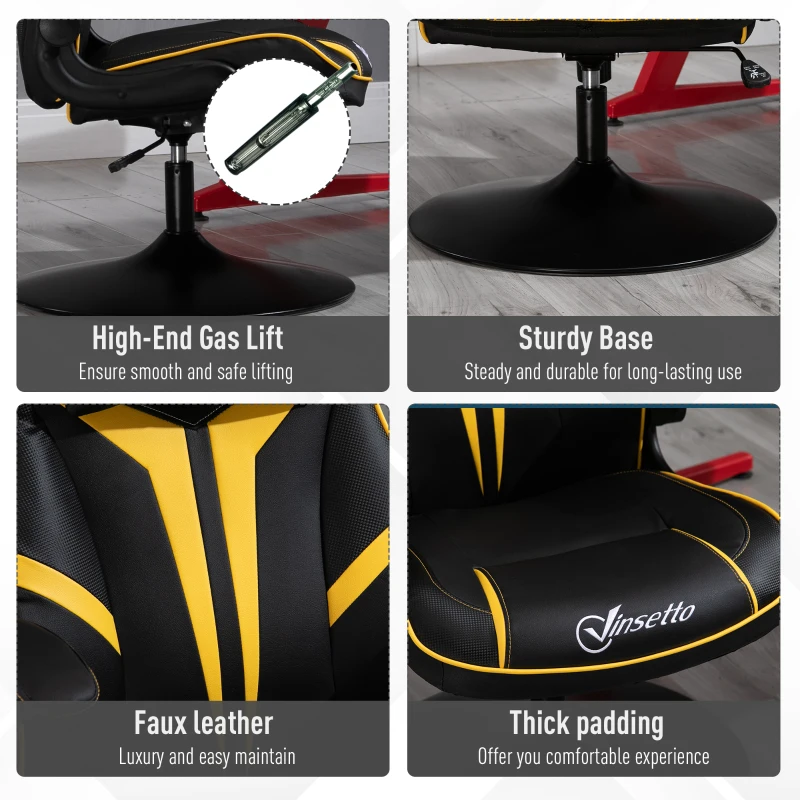 Vinsetto Office Chair Racing Vedio Gaming Faux Leather with Pedestal Base, Adjustable Head Pillow, Flip-Up Armrest, Yellow and Black