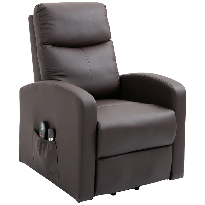 HOMCOM Electric Power Lift Recliner Chair with Massage, Vibration with Remote for Elderly, Padded PU Leather Living Room Office Furniture, Brown