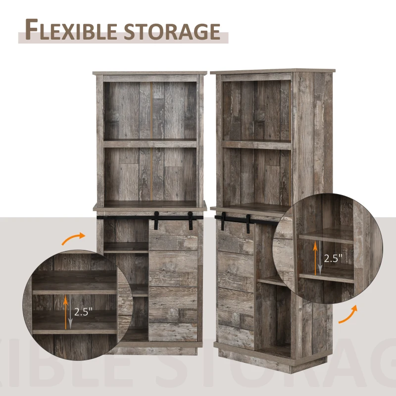 HOMCOM 65" Freestanding Rustic Kitchen Pantry, Buffet with Hutch Storage Cabinet with Barn Door Design, Adjustable Shelf, Vintage Wood