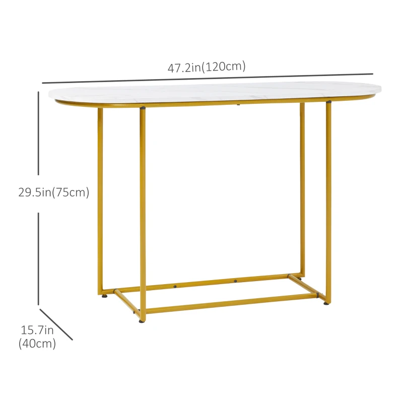 HOMCOM 47" Console Table, Modern Sofa Table with Gold Steel Legs for Entryway, Living Room and Bedroom, White and Gold