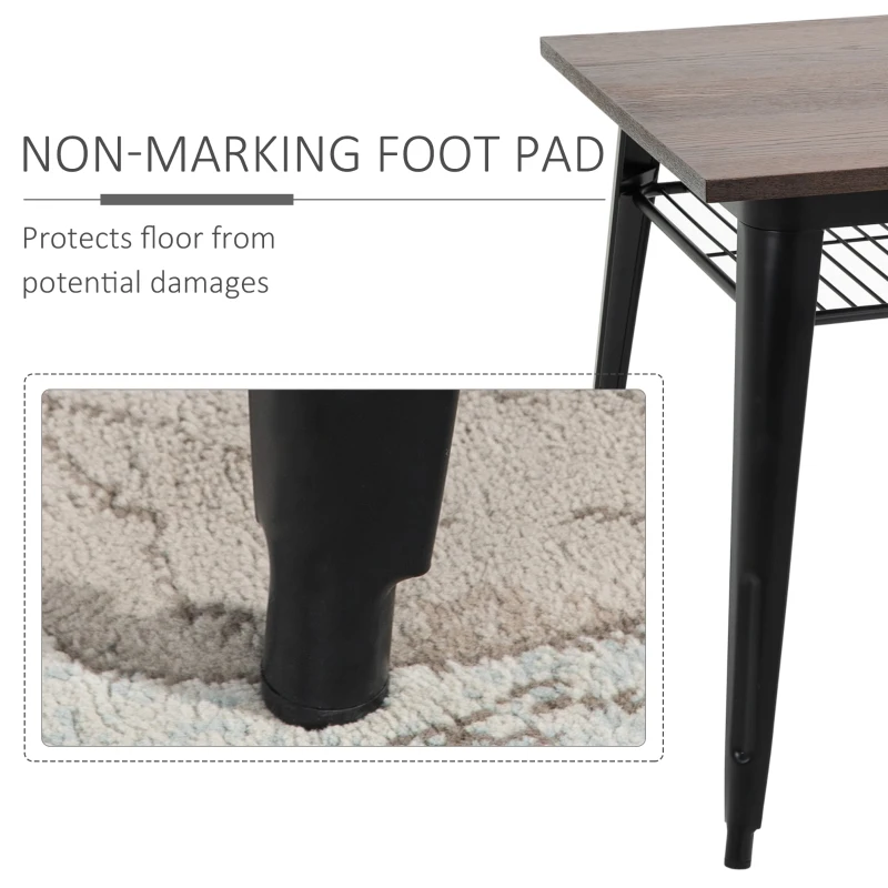 HOMCOM Industrial Dining Table Bar Table with Grid Storage Shelf, Pub Desk with Metal Frame for Living Room, Kitchen, Bedroom