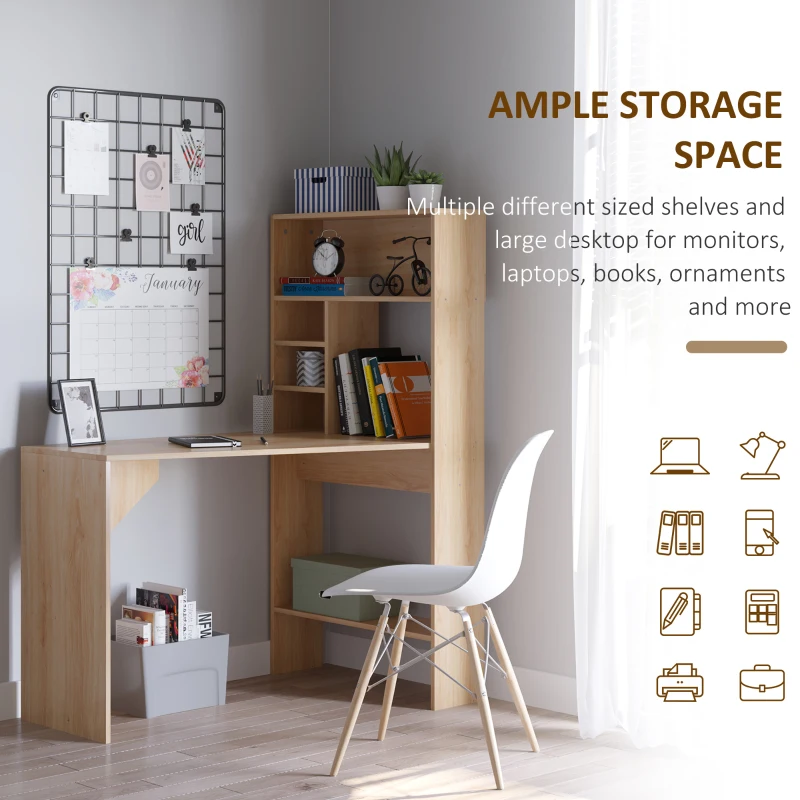 HOMCOM Nordic Style Computer Desk, Dining Table, Workstation PC Laptop Writing Table with Hutches Storage Shelf Oak