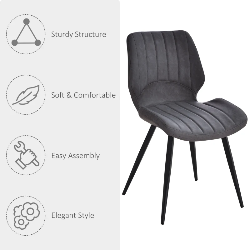 HOMCOM Modern Dining Chairs Set of 2, PU Leather Upholstered Kitchen Chair with Moulded Seats, Metal Frame, Grey