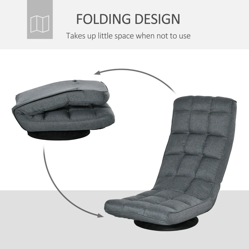 HOMCOM 360° Swivel Floor Chair, Folding Recliner Gaming Chair, Lazy Sofa Lounger with Adjustable Backrest Headrest, Thick Sponge Padding, Relaxing Reading, Light Grey