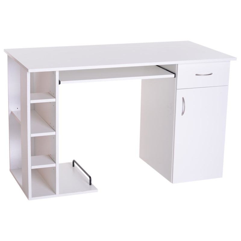 HOMCOM Computer Desk Writing Table Laptop PC Workstation with Storage Shelves Drawer Keyboard Tray Home Office White