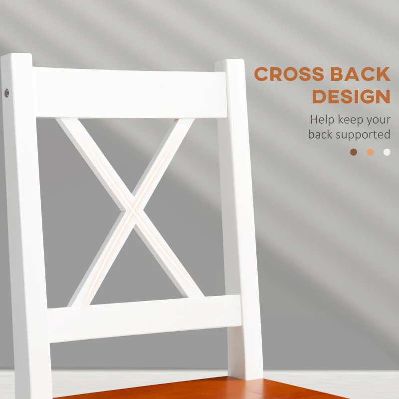 HOMCOM Wooden Dining Chairs Set of 2, Kitchen Chairs with Cross Back, Solid Structure for Living Room and Dining Room, White