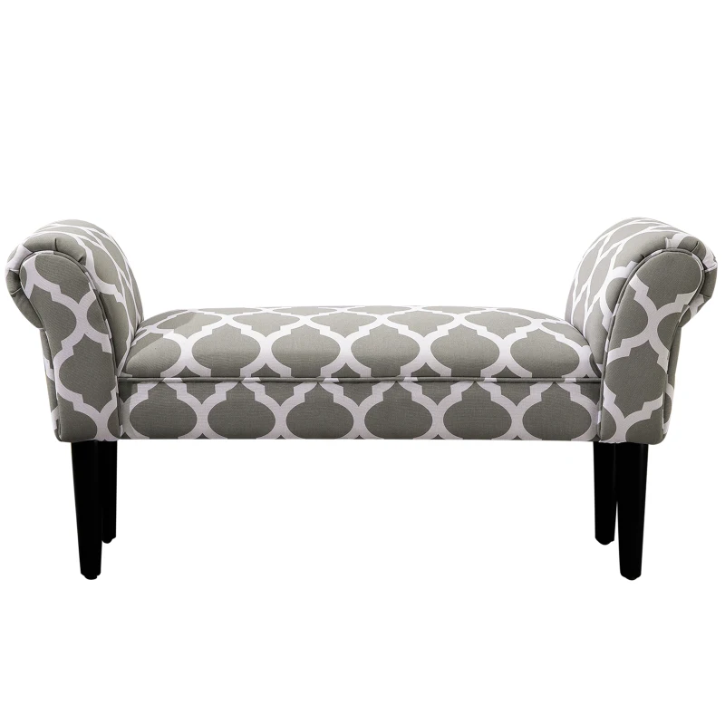 HOMCOM 40” Small Deluxe Fabric Bed Bench Bedside Bench Footstool with Arms End of Bed Furniture, Grey