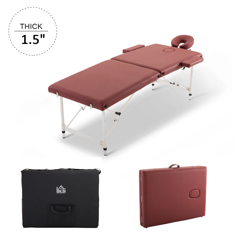 HOMCOM 73" 2 Section Foldable Massage Table Professional Salon SPA Facial Couch Tatoo Bed with Carry Bag Red