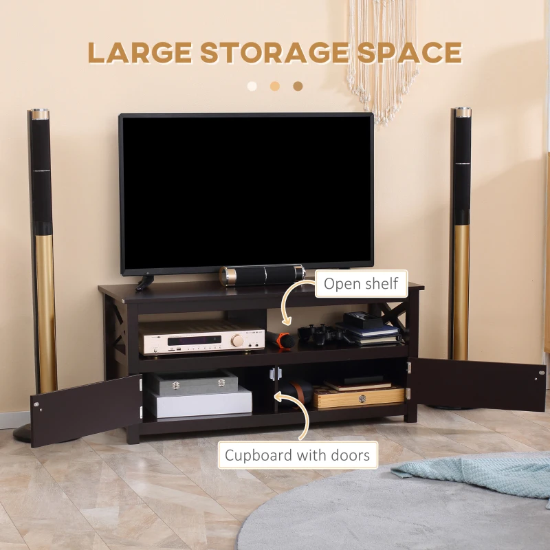 HOMCOM TV Stand, Farmhouse TV Bench for TVs up to 46 Inches, Entertainment Center with Storage Shelf and Cupboard for Living Room, Coffee