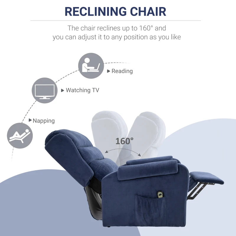 HOMCOM Electric Power Lift Recliner Velvet-Touch Fabric Chair with Remote Control for Elderly With Footrest, Reinforced Heavy Duty Reclining Mechanism, Living Room