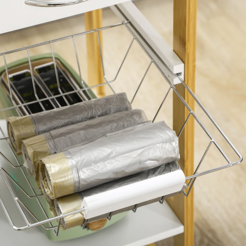 HOMCOM Kitchen Island with Storage, Bamboo Kitchen Cart on Wheels with 2 Drawers, 2 Metal Baskets, Open Shelves and Casters with Lock, Natural