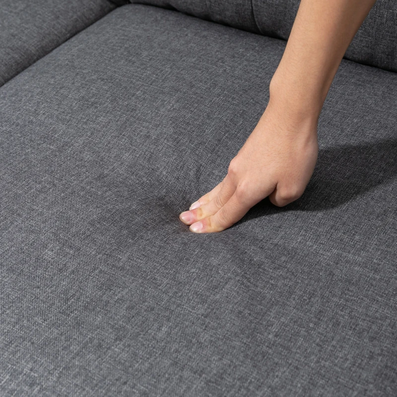 HOMCOM L-shaped Sofa, 3 Seater Couch with Ottoman, Corner Sofa with Thick Padded Cushion and Wood Legs, Dark Grey