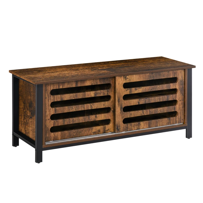 HOMCOM Industrial TV Stand for TVs up to 50 Inches, TV Cabinet Entertainment Center with Sliding Doors, 4 Storage Shelves, Console Table for Living Room Bedroom Hallway, Rustic Brown