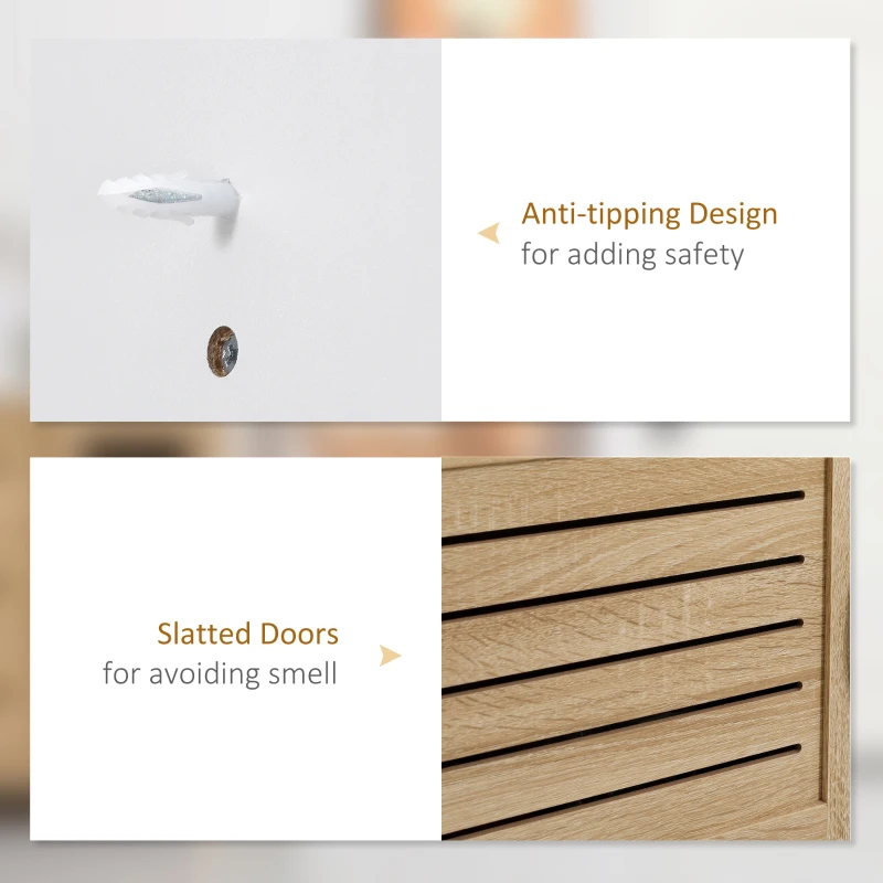 HOMCOM Modern Hall Tree, Entryway Coat Rack with Shoe Bench, 5 Hooks, Storage Shelf and Slatted Door Cabinet for Hallway, White