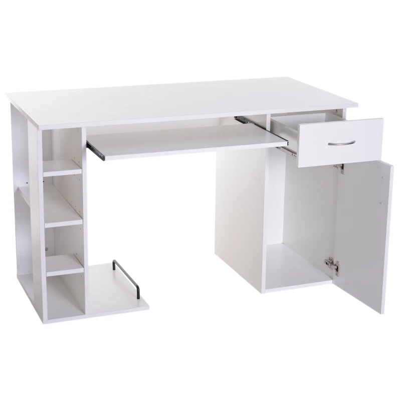 HOMCOM Computer Desk Writing Table Laptop PC Workstation with Storage Shelves Drawer Keyboard Tray Home Office White
