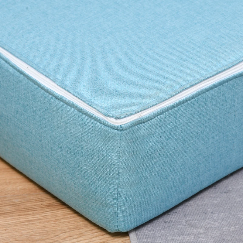 HOMCOM Convertible Floor Sofa Bed Recliner Fabric Upholstered Sleeper Lounge Futon with Pillow for Living Room, Blue/Yellow