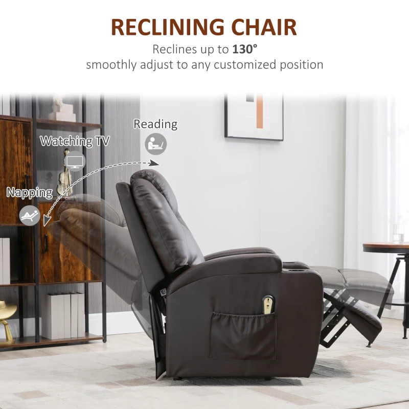 HOMCOM PU Leather Power Lift Chair for Elderly with Cup Holders Side Pockets Footrest and Remote Control (Brown)