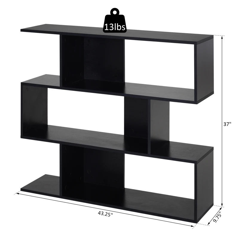 HOMCOM Versatile 3-tier Multi-Shelf Bookshelf Wood Stand Bookcase Storage Display Home Office Organizer, Black