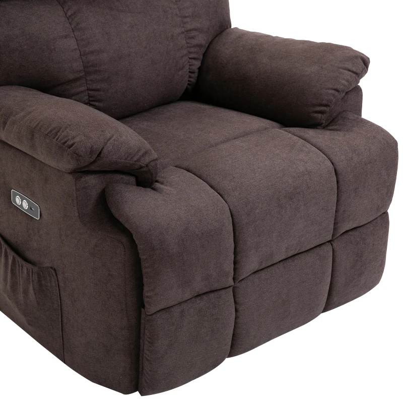 HOMCOM Electric Power Lift Recliner Chair Sofa for Elderly, for Gentle Lift Motor & USB Charger, Over Padded Plush Fabric Chair for Living Room, Brown