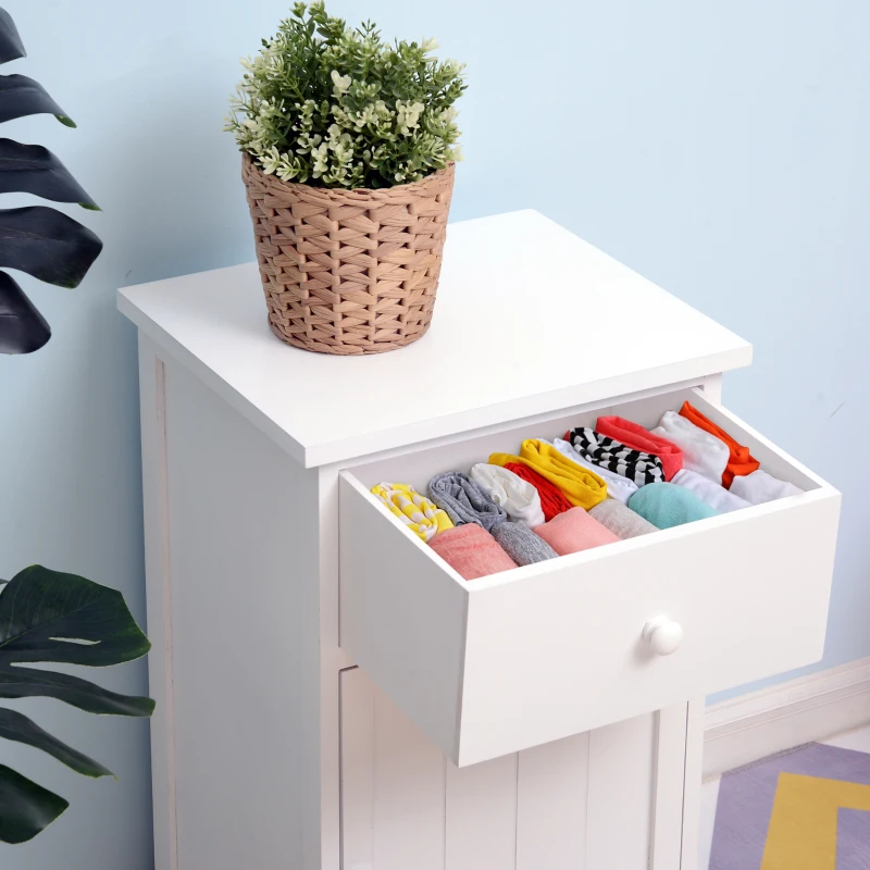 HOMCOM Set of 2 Wood Bedside Table Freestanding Cupboard Nightstands Storage Unit w/ Large Cabinet and Drawer White