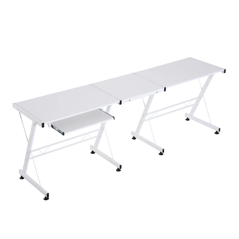 HOMCOM Large L-Shaped Desk Computer Desk, Multifunctional Computer Table with Keyboard Corner Table, Sturdy Steel Construction, White