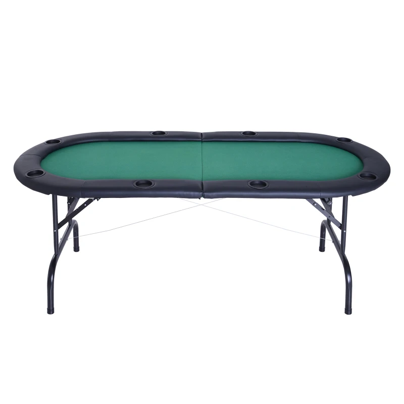 Soozier Deluxe Foldable 72" x 33" Oval Poker / Blackjack Card Game Table w/ 8 Cup Holders - Green Felt