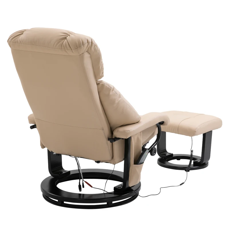 HOMCOM Massage Recliner Ottoman Set Electronic Reclining Chair with Footrest 10 Vibration Motor Swivel Wood Base Beige