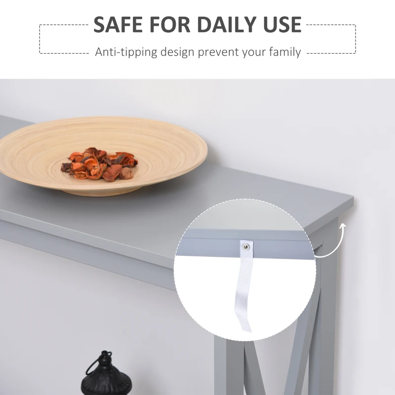 HOMCOM 2 Tier X-Design Console Table Sofa Side Table w/Storage Shelf for Living Room Entryway, Grey