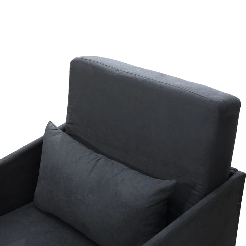 HOMCOM Faux Suede Sofa Bed Single Sofa Armchair Soft Floor Sleeper Lounger Futon Couch W/ Pillow and Pocket, Grey