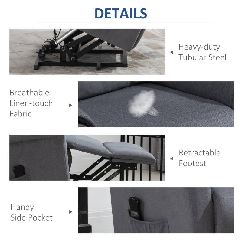 HOMCOM Modern Electric Power Lift Recliner Chair Kneading Massage Sofa Lounge with Headrest, Remote Control & Side Pocket