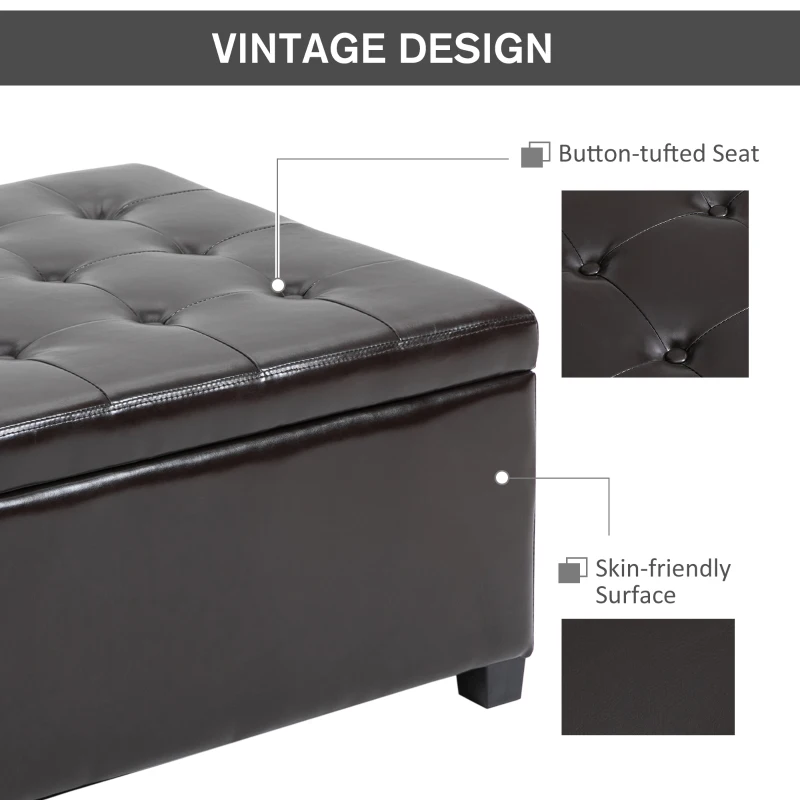 HOMCOM  Faux PU Leather Tufted Storage Ottoman Upholstered Accent Bench Seat Cube Storage Box Footrest Stool