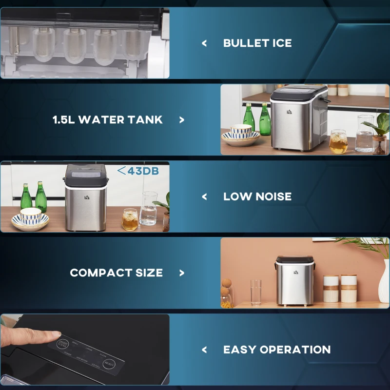 HOMCOM Portable Ice Makers Countertop, Self Cleaning Ice Machine with Ice Scoop and Basket, 9 Ice Cubes Ready in 6 Mins, 26lbs/24Hrs, 2 Sizes of Bullet Ice for Home Office, Black
