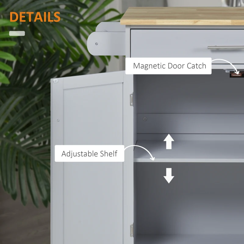 HOMCOM Rolling Kitchen Island Cart with Wood Top, Enough Storage Drawer Space with Towel Bar Rack Shelves, Portable Kitchen Utility Serving Cart Trolley on Wheels (Grey)