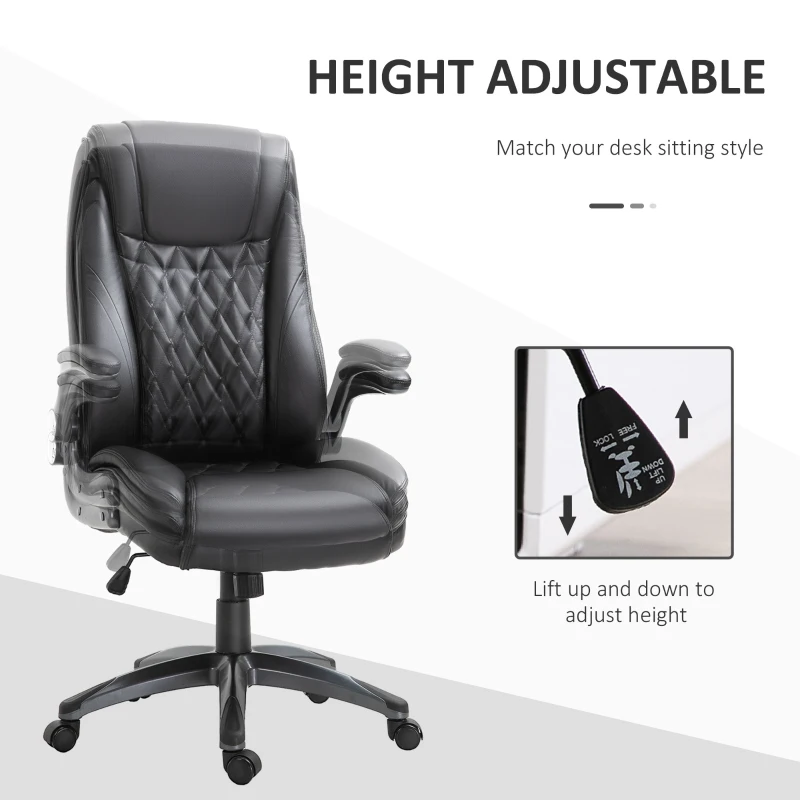 Vinsetto High-Back Office Chair Executive Swivel Computer Desk Chair, with PU Leather, Flip-up Armrest, Black