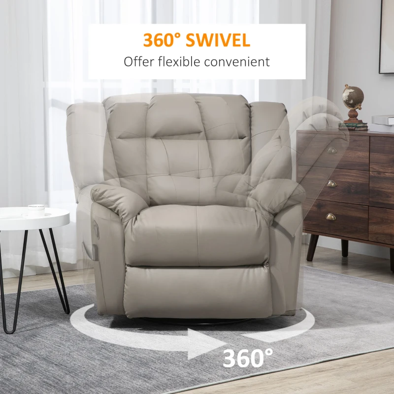 HOMCOM 8-Point Vibration Massage Recliner Chair, PU Leather Manual Reclining Sofa, Swivel Nursery Rocking Chair with Remote Control, Side Pockets, for Living Room, Grey